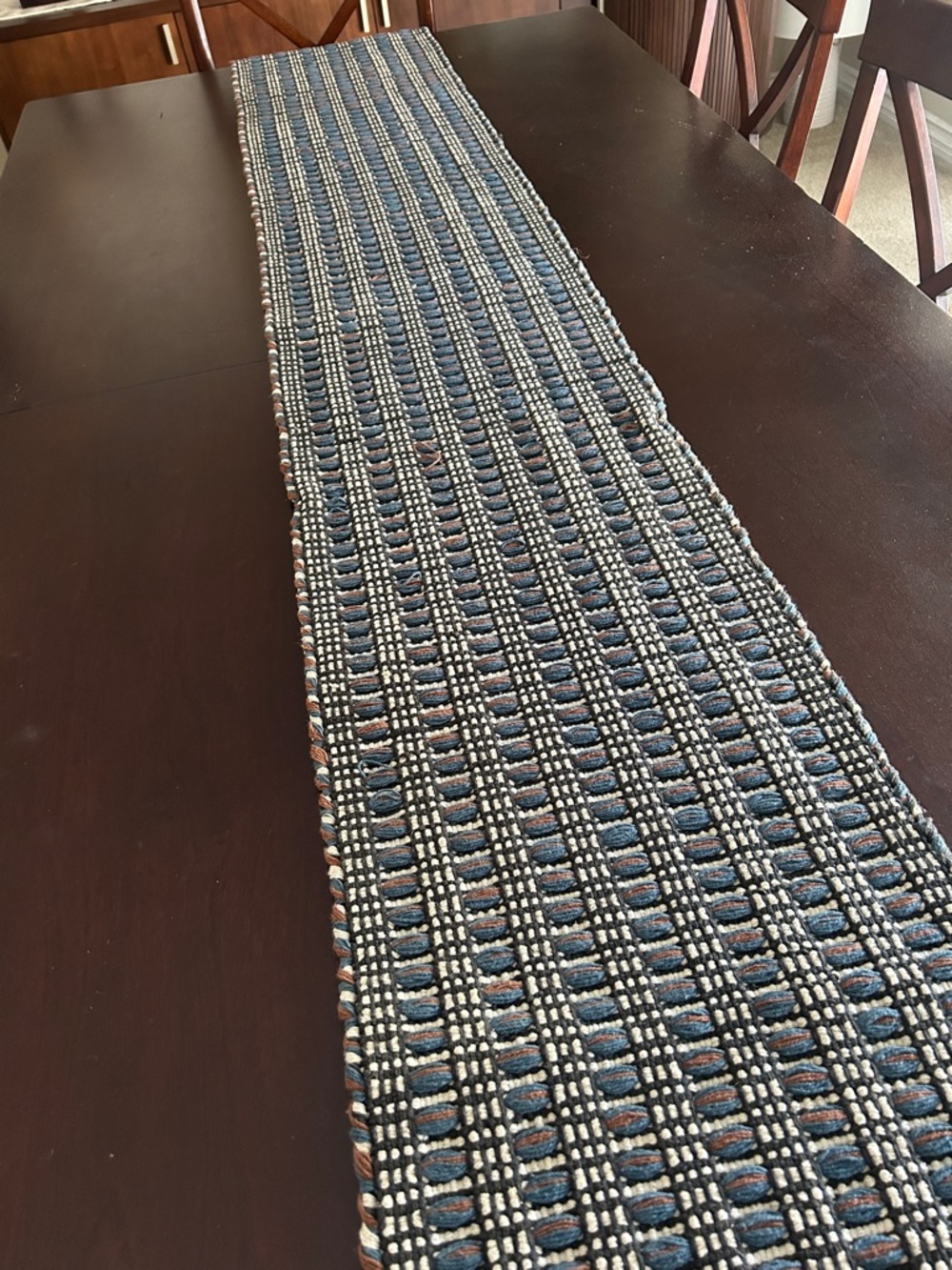 Crate&Barrel Navy, Cream & Brown Textured Runner